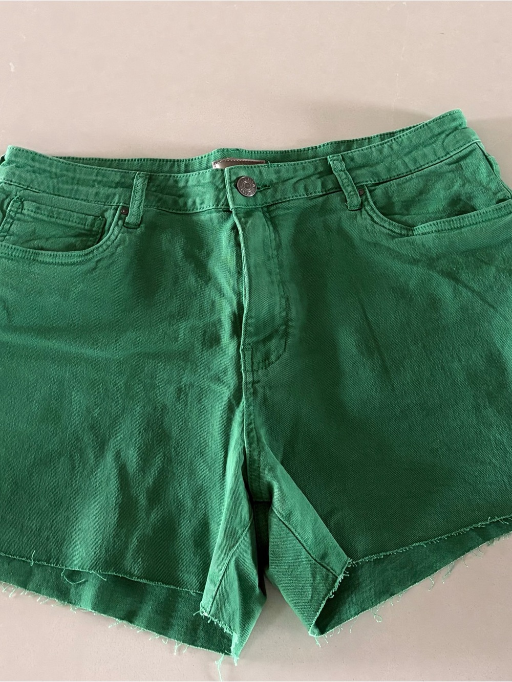 Kut from the Kloth Bright Green High-Rise Denim Shorts